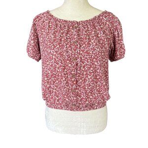 Old Navy dusty rose and cream floral short sleeve stretchy pullover XL crop top